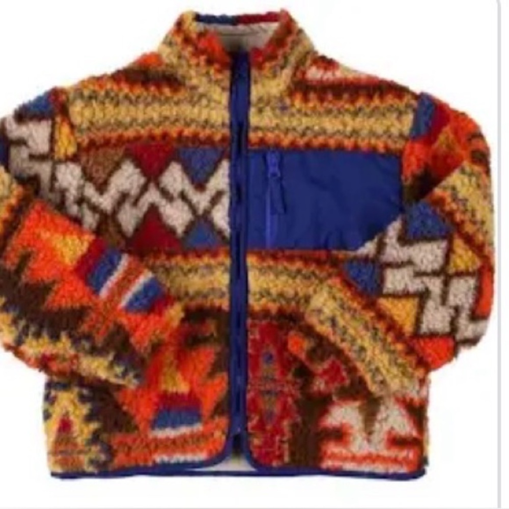 NWT The New Society Kids' Carlos Jacket, Eternal Ochre fleece orange/ blue sz 4